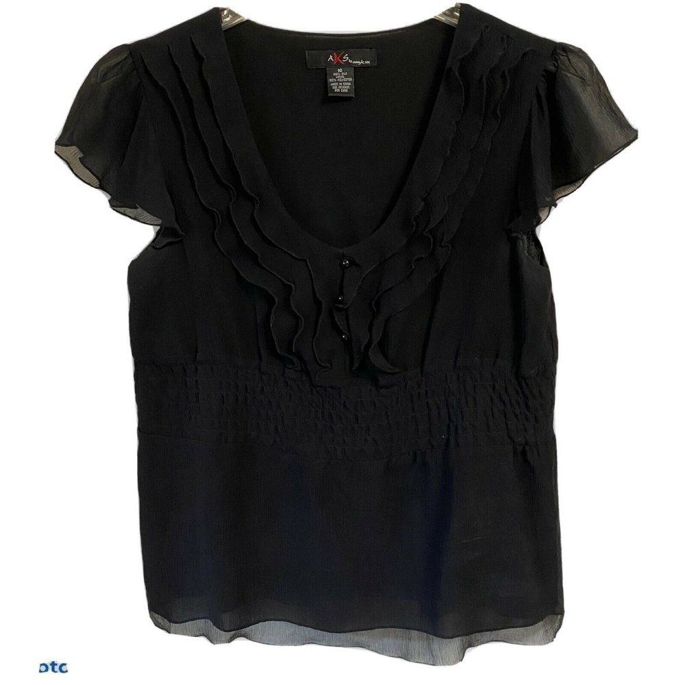 AKS Amy K Su VINTAGE 100% Silk Black Blouse Sz 10 Top
